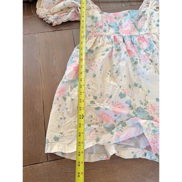 Selkie Hampton Floral Puff Sleeve Romper Women Yellow Pastel Size Large - Picture 12 of 12